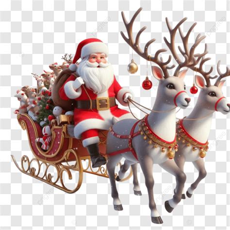 Santa Claus With Gifts Riding Reindeer Pulling Sleigh For Christmas