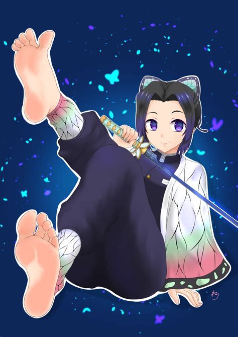 Barefoot Black Hair Butterfly Hair Ornament Demon Slayer Feet Feet Up