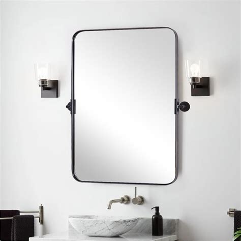 Moonmirror Modern Tilting Pivot Bathroomvanity Mirror Rounded Rectangle Mirror Matte Black