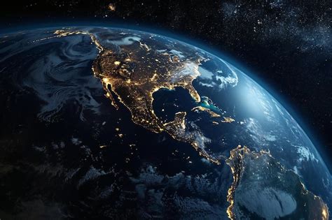 Premium Photo North America At Night With Visible Country Borders