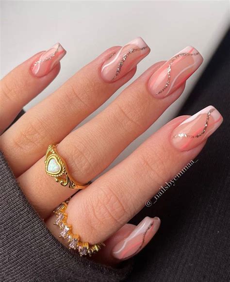 40 Awesome Spring Nail Ideas 2023 Glitter Peach Swirl 40 Off