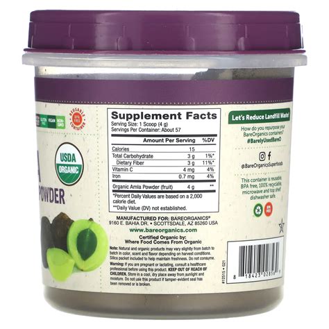 Bareorganics Organic Amla Amalaki Powder Oz G