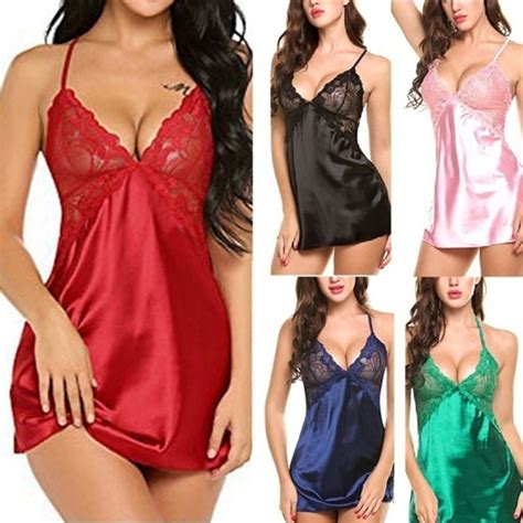 Sexy Lingerie Women Silk Lace Robe Dress Babydoll Nightdress Nightgown Sleepwear Shopee Singapore