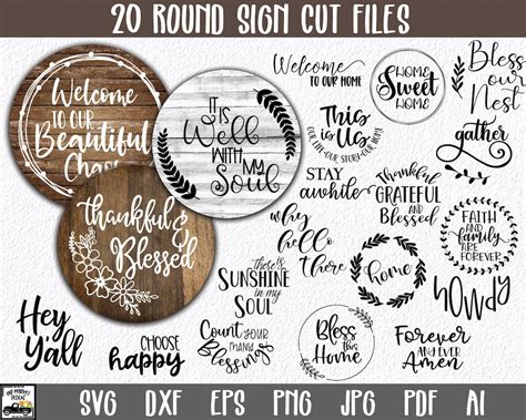 Round Signs Svg Bundle Round Svg Files Farmhouse Cut Files Clip Art