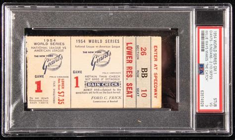 Sold At Auction 1954 World Series Game 1 Ticket Stub Willie Mays