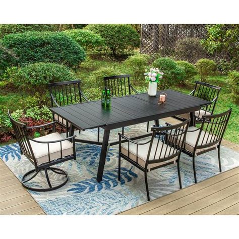 PHI VILLA Black 7 Piece Metal Patio Outdoor Dining Set With Extensible