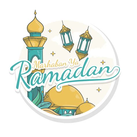 Hand Drawn Marhaban Ya Ramadan Sticker Style Vector Art At Vecteezy