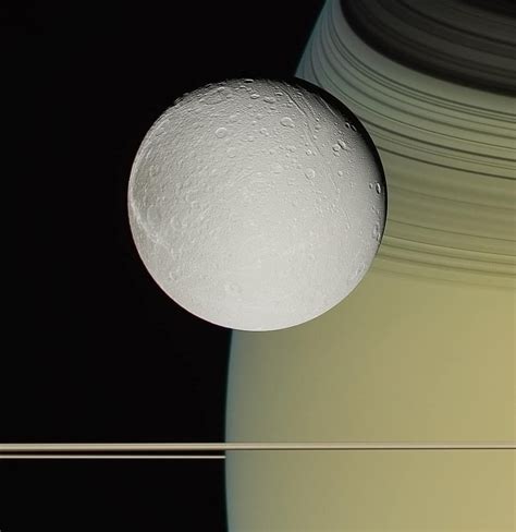 The Moon Dione Out In Front Of Saturn As Seen By Cassini In 2005 NASA