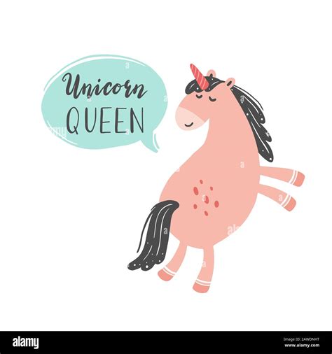 Unicorn Of Simple Trendy Cartoon Style With Lettering Text Unicorn Of