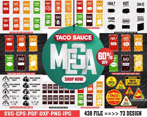 Taco Sauce Packets Stickers Taco Sauce Only Mega Bundle Hot Sauce Svg With And Without Sayings