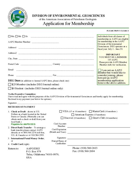 Fillable Online Application Join The DEG Of AAPG Fax Email Print