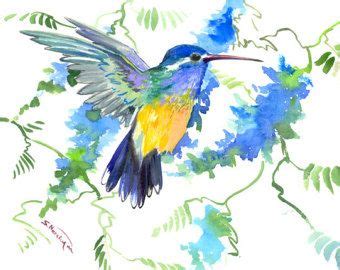 Hummingbird And Blue Flowers Painting X In Zen Painting Bird