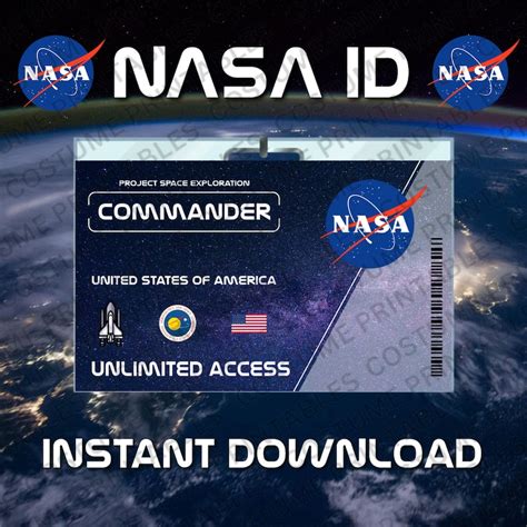 Printable Nasa Id Card Commander Etsy