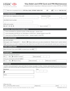 Fillable Online Visa Debit And Atm Card And Pin Maintenance Hsbc