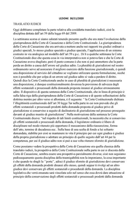 Lezione Proc Civile LEZIONE 30 11 TRASLATIO IUDICII Oggi Dobbiamo