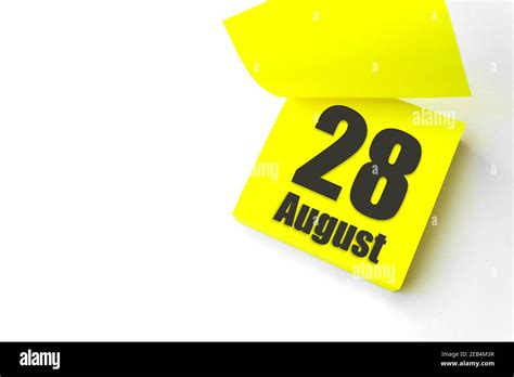 August 28th Day 28 Of Month Calendar Date Close Up Blank Yellow