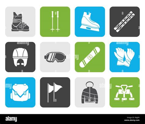 Flat Ski And Snowboard Equipment Icons Vector Icon Set Stock Vector