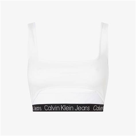 Calvin Klein Jeans Tape Strappy Milano Top Kadın Beyaz T Shirt Kadin T