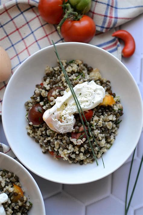 Recette de Salade lentilles boulgour oeuf poché