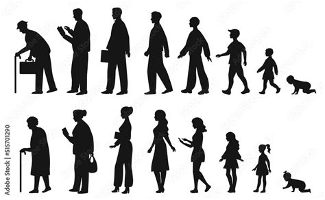 Vecteur Stock Human In Different Ages Silhouette Profile Of Male And Female Person Growth