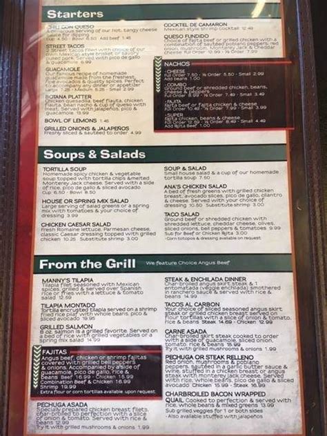 Menu Of Mannys Tex Mex In Tyler Tx 75701