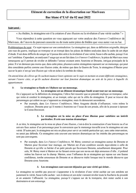 Copia De Elements De Corrig De La Dissertation Sur Les Fausses