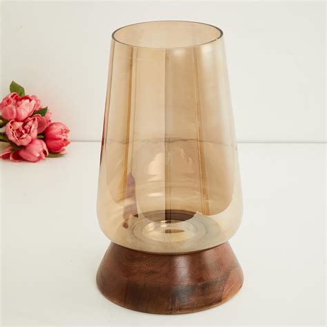 Buy Fiesta Glass Hurricane Candle Holder With Wood Base From Home