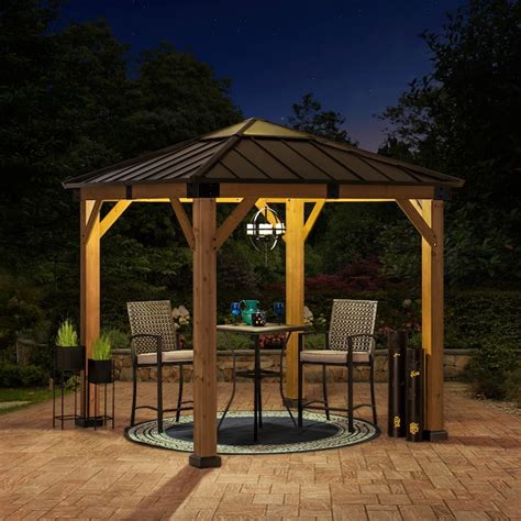 Sunjoy 9 Ft X 9 Ft Square Cedar Wood Steel Roof Gazebo In The Gazebos