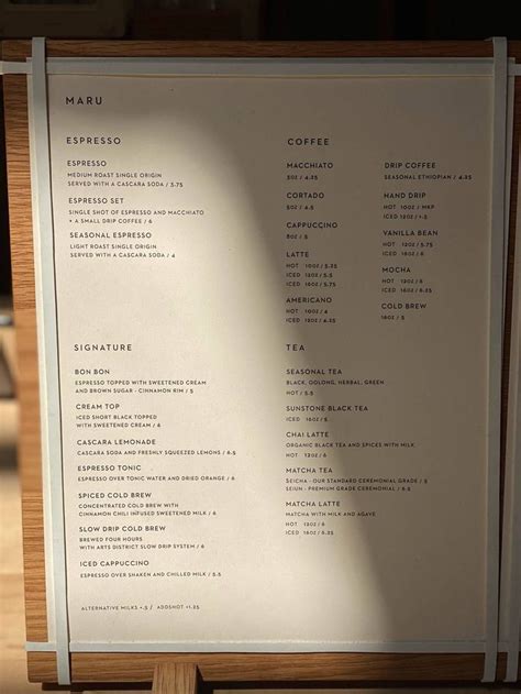 Maru Coffee Menu Seasonal Tea Coffee Menu Cafe Branding