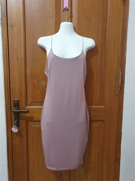 Midi Dress Tali Kecil Nude Fesyen Wanita Pakaian Wanita Gaun Rok Di Carousell