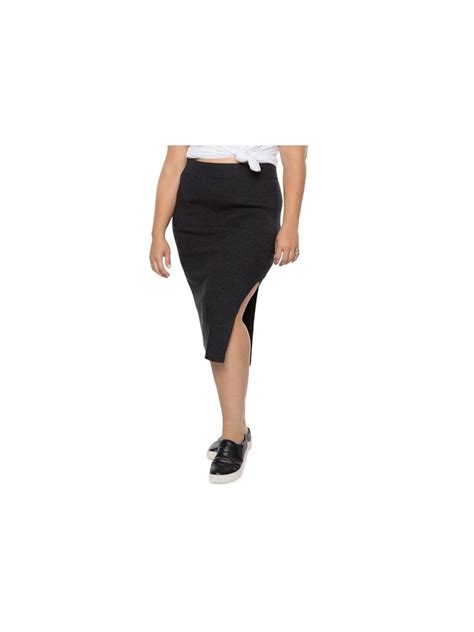 BLACK TAPE Womens Black Ribbed Slitted Midi Wear To Work Pencil Skirt