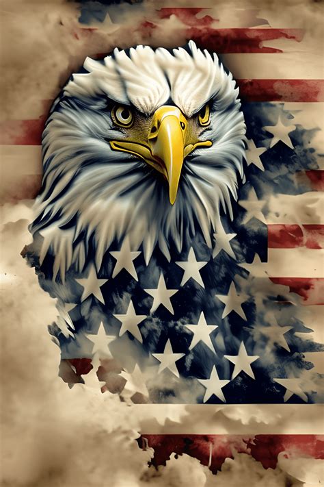 Extremely Detailed Mystical Centered American Bald Eagle American Flag