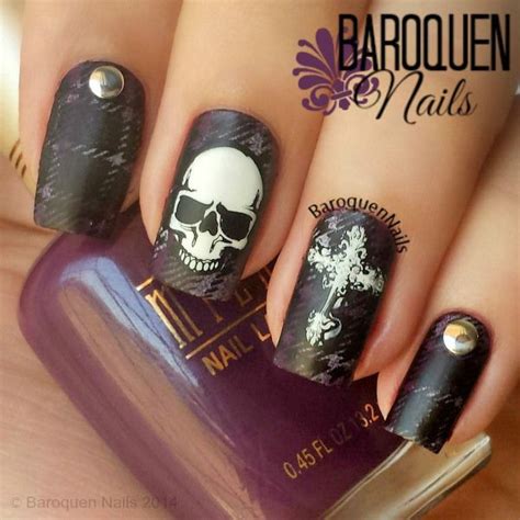 Nail Art Plum And Plaid Skull Nails Punk Nails Plaid Nails