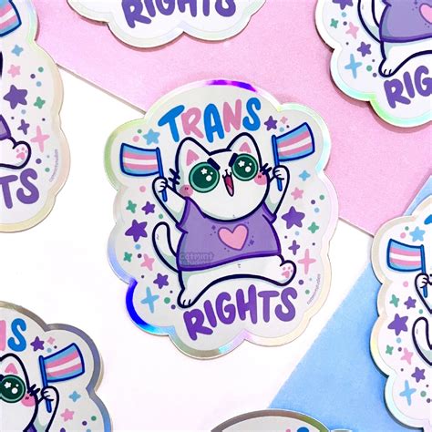 Trans Rights Holographic Vinyl Sticker – Catmint Studios