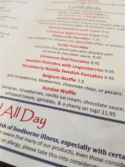 Menu at Eddie's Diner restaurant, Plano