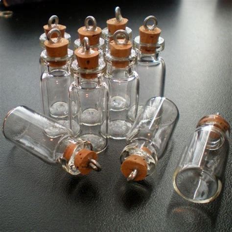 25 Small Glass Bottles With Cork And Loop Miniature Tiny Potion Vials Diy Pendant On Etsy