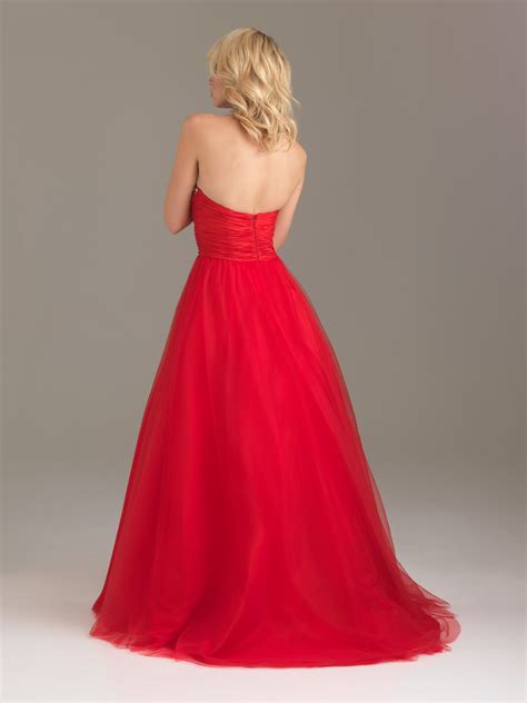 Red A Line Strapless Sweetheart Zipper Full Length Tulle Graduation