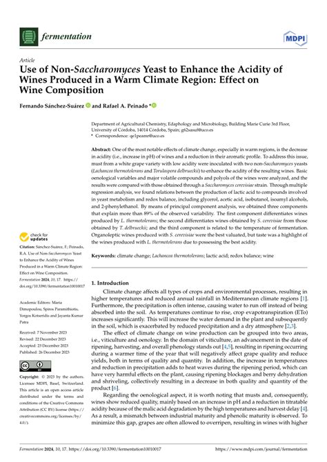 Pdf A Use Of Non Saccharomyces Yeast To Enhance The Acidity Of Wines