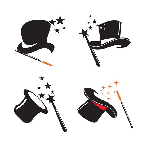 Magic Hat And Wand Icon Logo Illustration Design Vector Art At