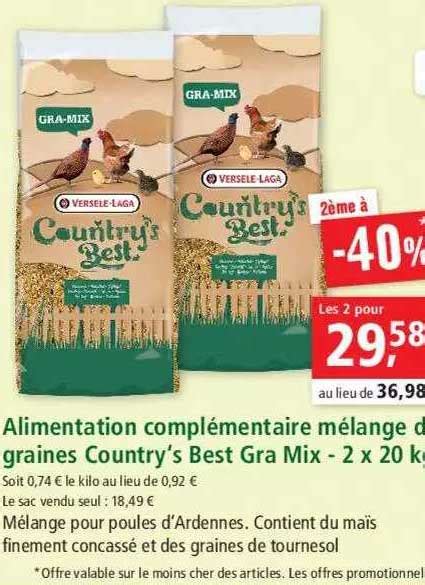 Offre Mélange De Graines Country s Best Gra mix 20 Kg chez Maxi Zoo