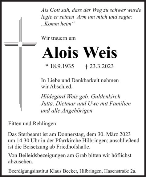 Traueranzeigen Von Alois Weis Saarbruecker Zeitung Trauer De