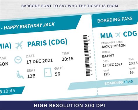 Boarding Pass Template Fake Flight Ticket Birthday Flight Ticket Surprise Holiday Boarding Pass