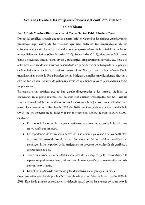 Solution Acciones Frente A Las Mujeres V Ctimas Del Conflicto Armado