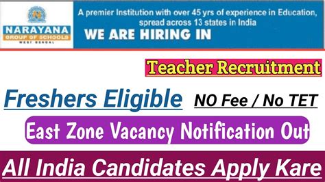 Teacher Vacancy 2024 West Bengal New Teacher Recruitment Narayana