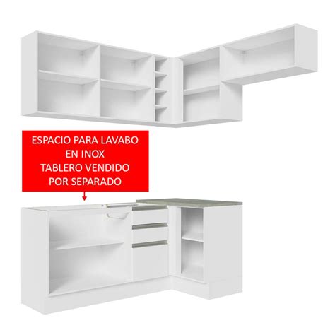 Cocina Integral Esquinera Completa Madesa Glamy Blanco 349 Cm Coppel