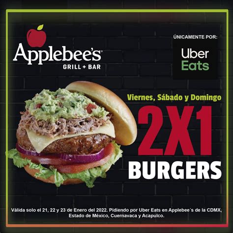 En Applebees 2x1 En Hamburguesas En Pedidos Por Uber Eats