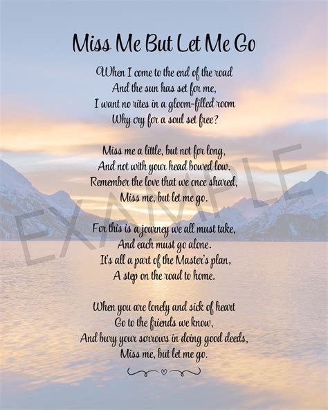 Miss Me But Let Me Go Funeral Poem Lost Loved One Poem In Etsy