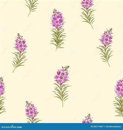 Vector Seamless Pattern With Fireweed Plant Stock Illustration