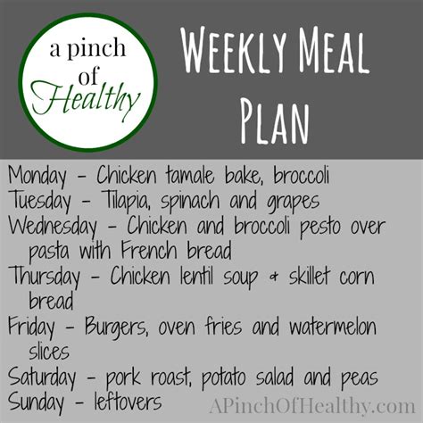 Printable Weight Watchers Meal Plans