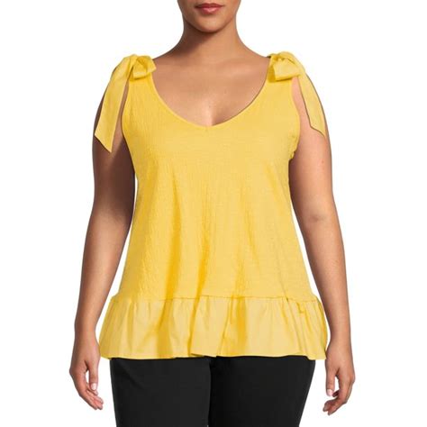 Terra And Sky Womens Plus Size Knit Tank Top With Tie Shoulder